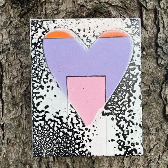 Pink, Purple, Orange, Black & White Heart Powerwash Canvas Art 8x10 - Picture 1 of 1